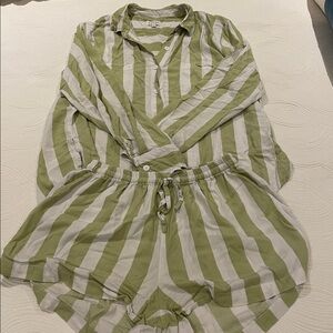 Piyama Marlon Green and White Stripe Sleep Set